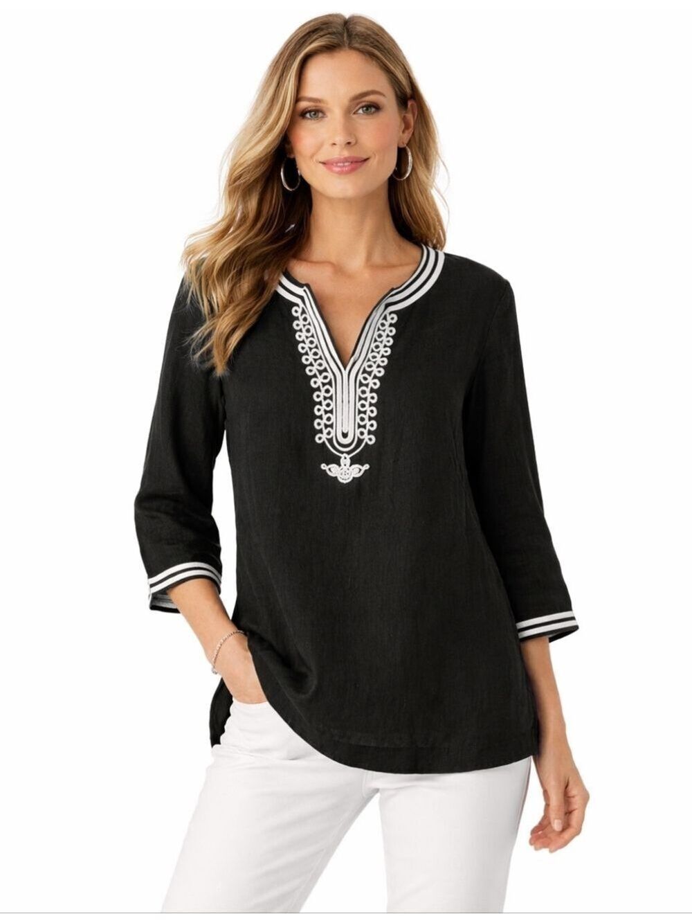 STYLE & CO Linen Long Sleeve Tunic Top Size 10P